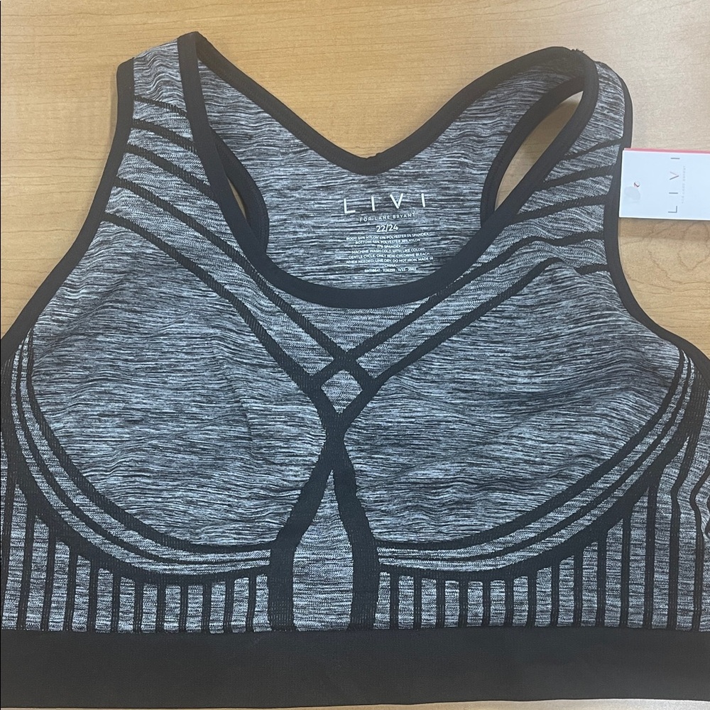 Lane Bryant LIVI Black and Gray Patterned Sports Bra